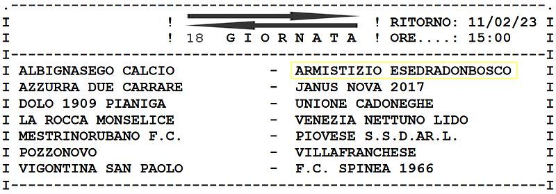 18^ Giornata Ritorno Armistizio Esedra don Bosco Padova Juniores Elite U19 Girone C SS 2022-2023 gare